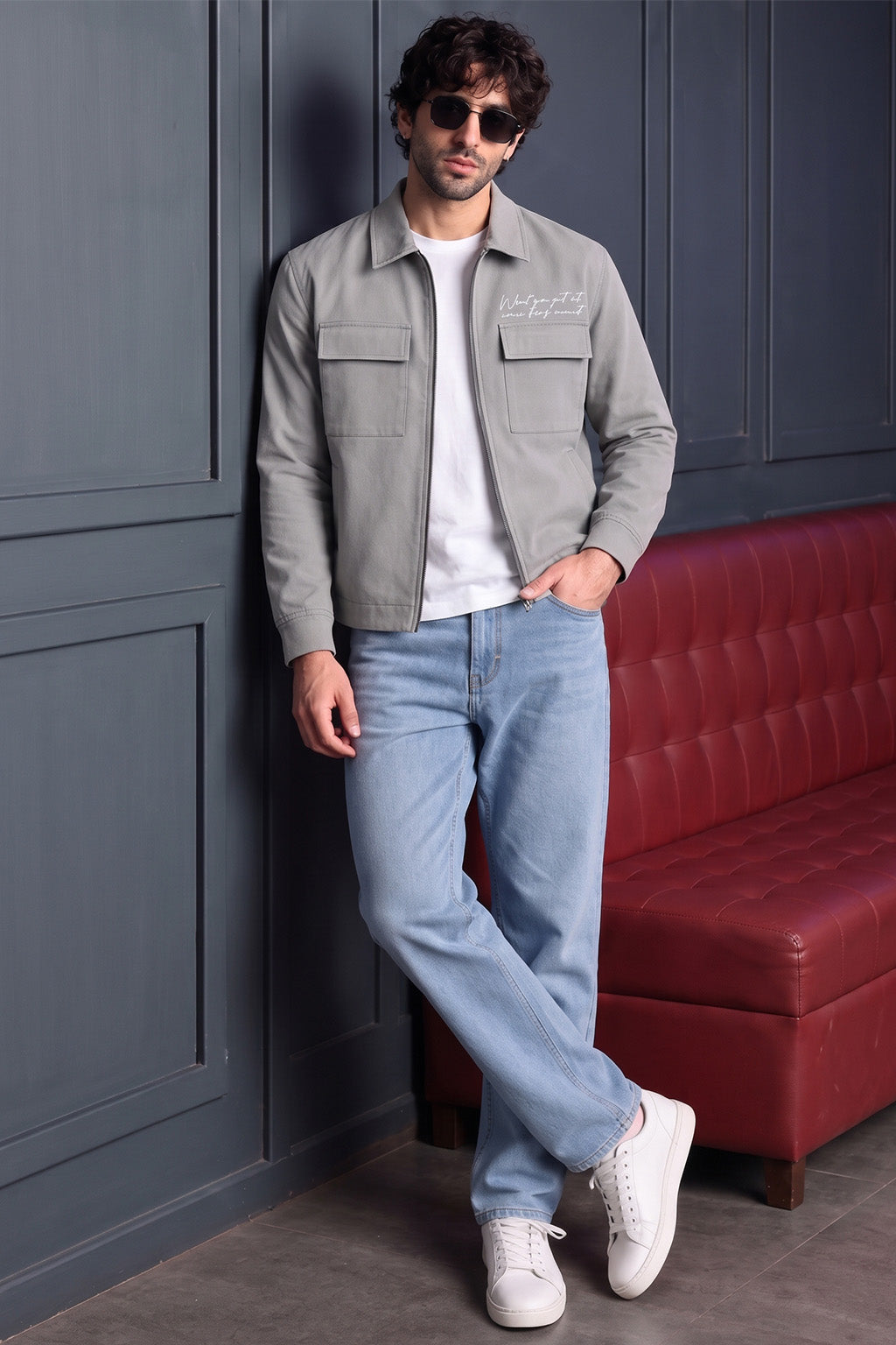 Light Grey 4-Pocket Regular Fit Nylon Exclusive Shacket