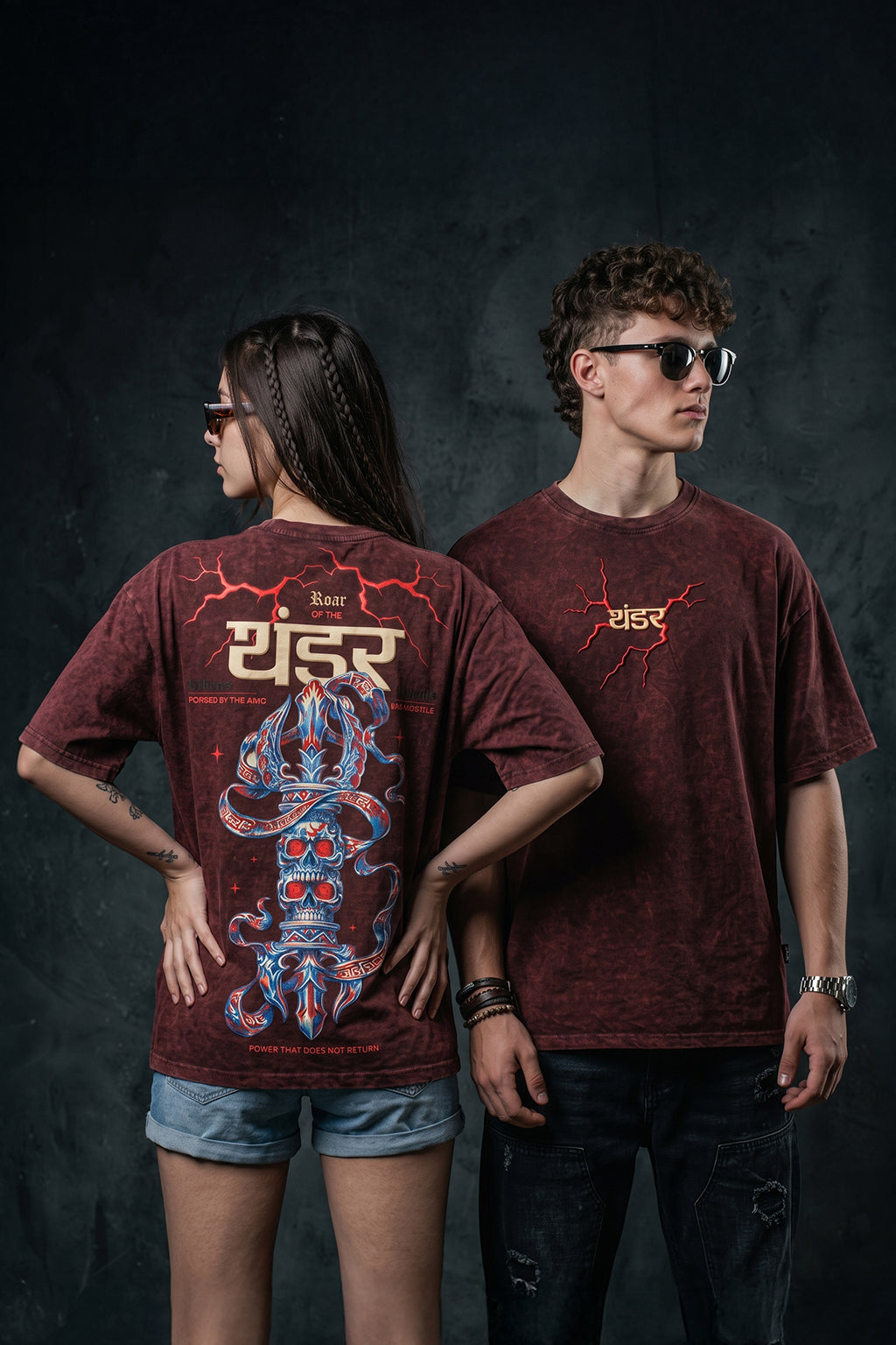 इंद्र थंडर Maroon Acid Washed Puff Printed Exclusive T-shirt Epic Collection For Women