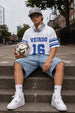 Veirdo 16 Blue & White Varsity Collar Oversized T-Shirt