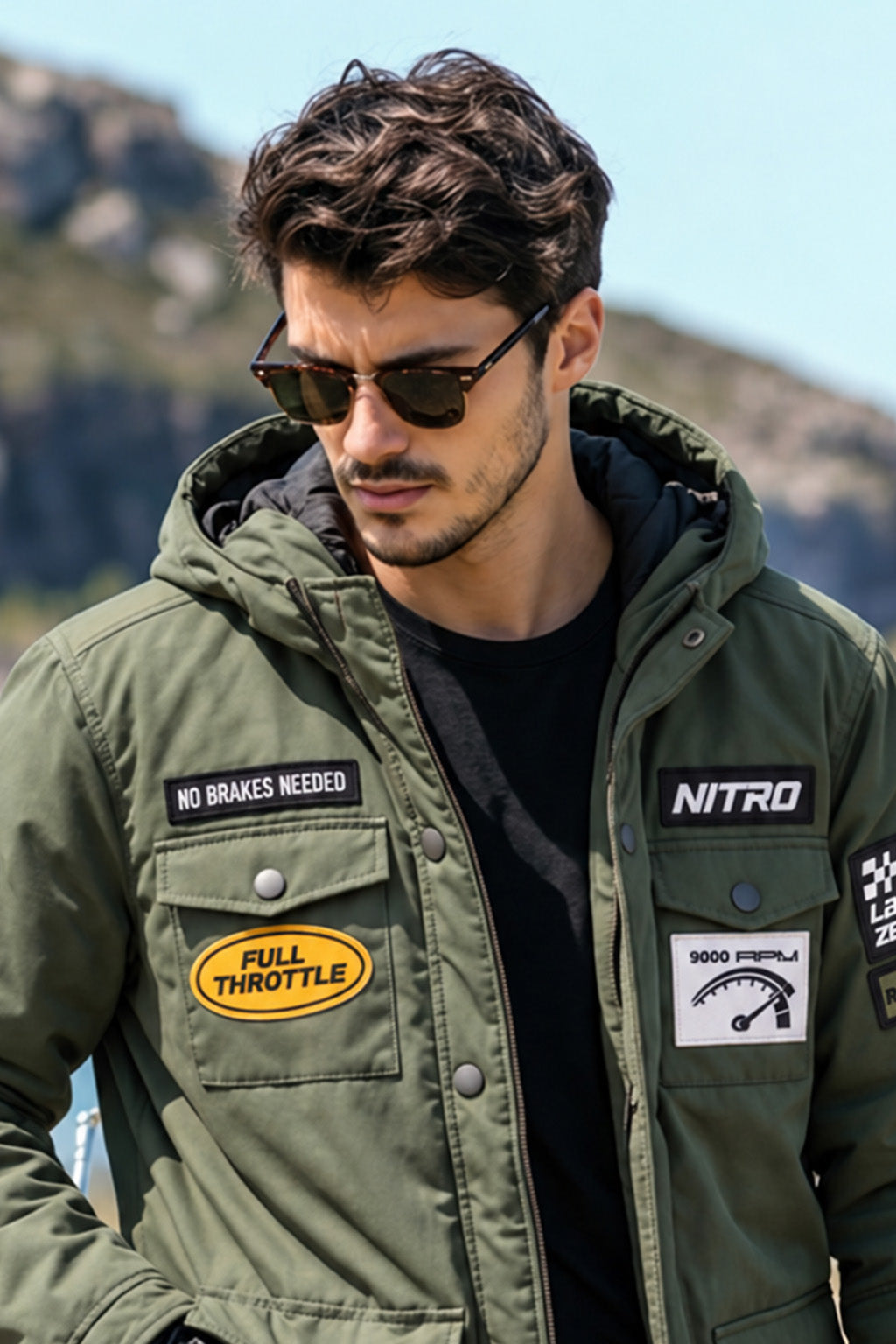 Olive Green Multi-Patch Functional Pocket Hooded Jacket