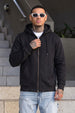 Black Ribbed Cuff Regular Fit Zip-Up Hoodie