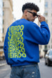 Veirdo Blue Oversized Back Typographic Printed Sweatshirt