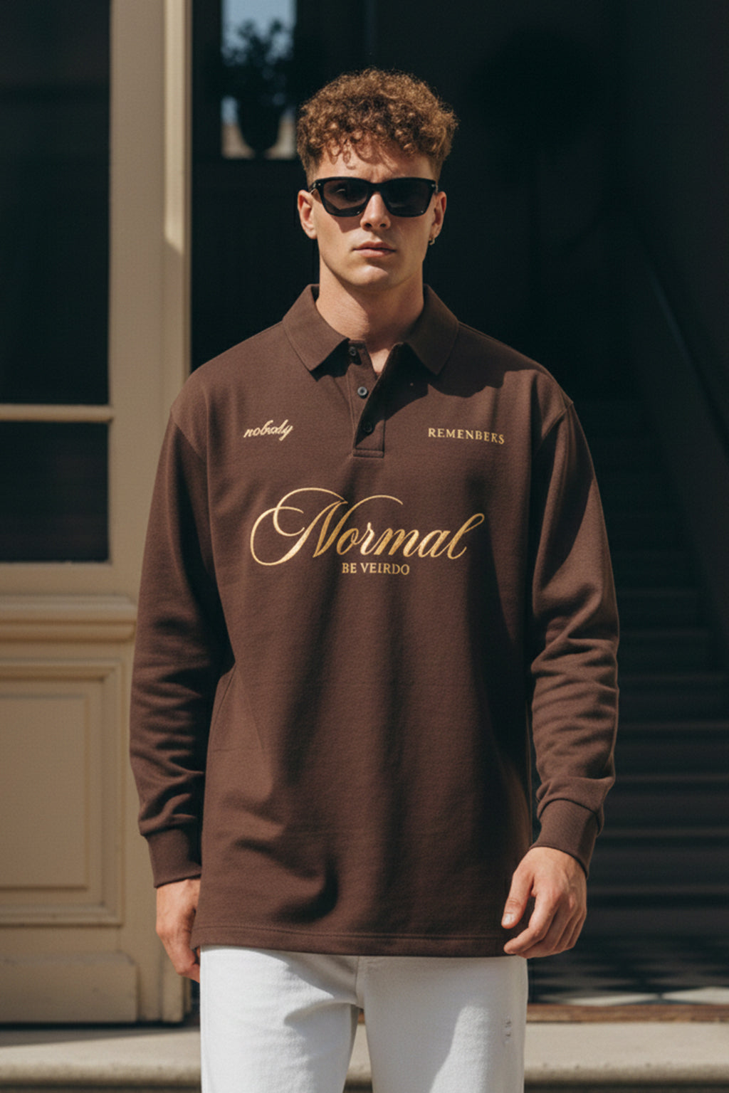 Be Veirdo Brown Oversized Full Sleeve Exclusive Polo T-shirt