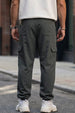 Charcoal Grey Solid Baggy Fit Cargo Joggers