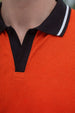 Orange Contrast Stripped Rib Collar Economic Regular Fit Pique Polo
