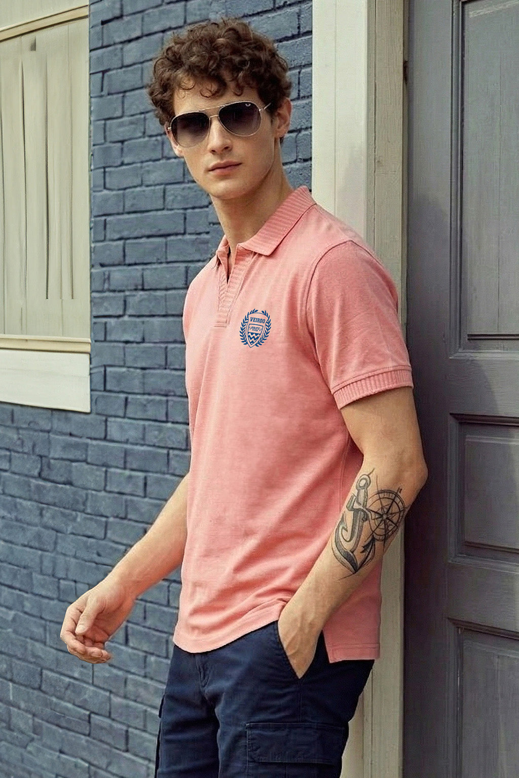 Veirdo Pink Rib Collar Economic Regular Fit Pique Polo