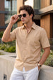 Beige Plain Regular Fit Half Sleeve Single Pocket Exclusive Shirt