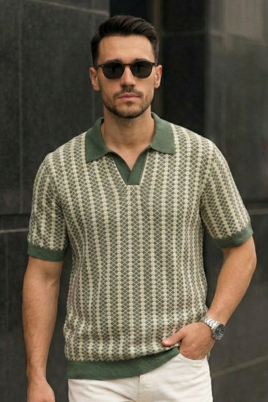 Signature Olive Green Flatknit Textured Boxy Fit Exclusive Polo T-Shirt