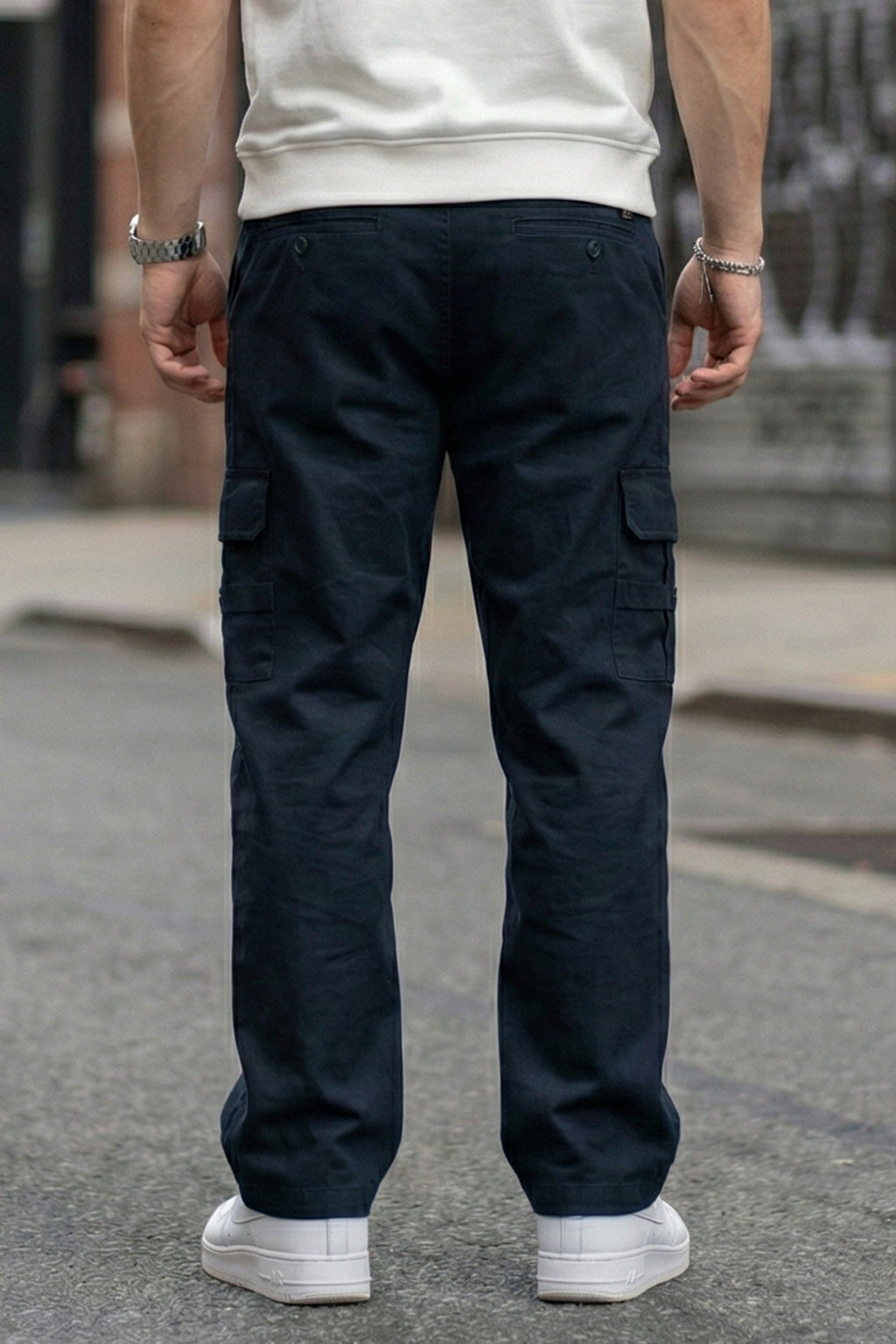 Navy Pure Cotton Baggy Fit 4 Pocket Cargo
