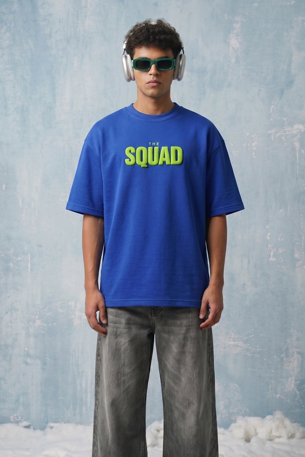 Squad Royal Blue Oversized Puff Printed Exclusive T-shirt