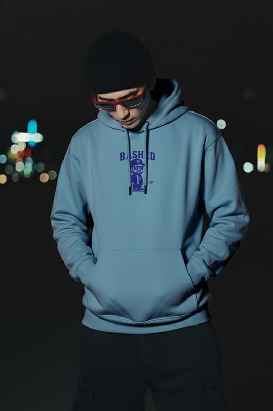 Bashed Haritage Blue Oversized Printed Hoodie
