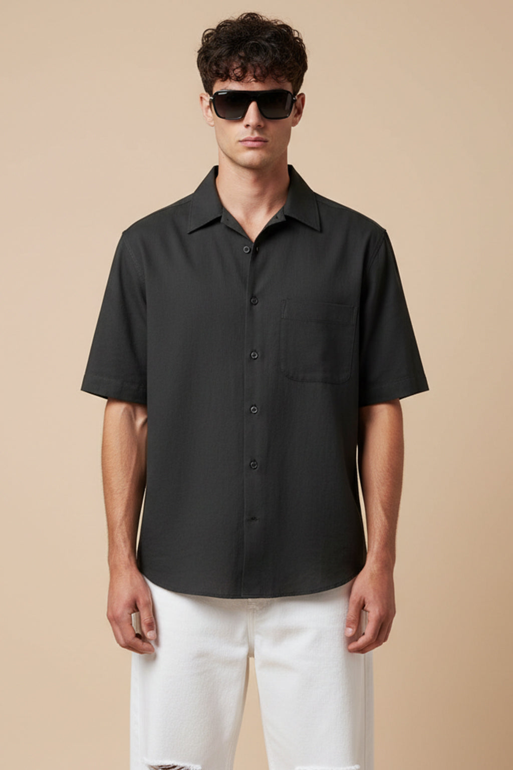 Black Plain Regular Fit Half Sleeve Single Pocket Exclusive Shirt