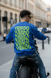 Veirdo Blue Oversized Back Typographic Printed Sweatshirt