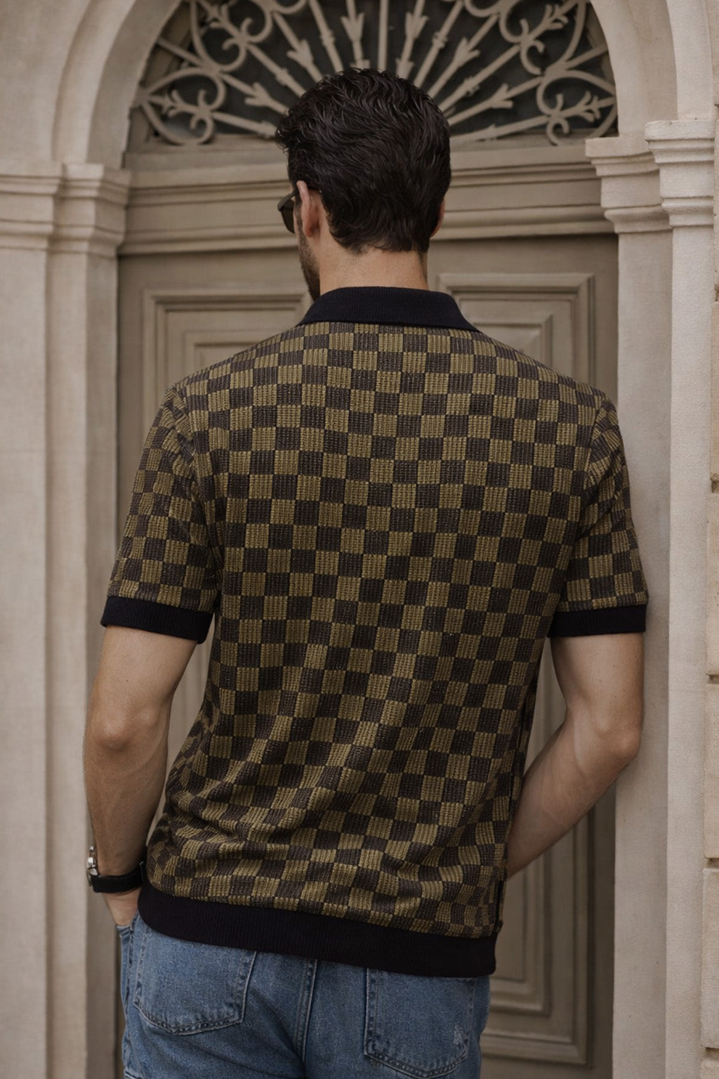 Classic Grid Black Flatknit Textured Regular Fit Exclusive Polo T-Shirt