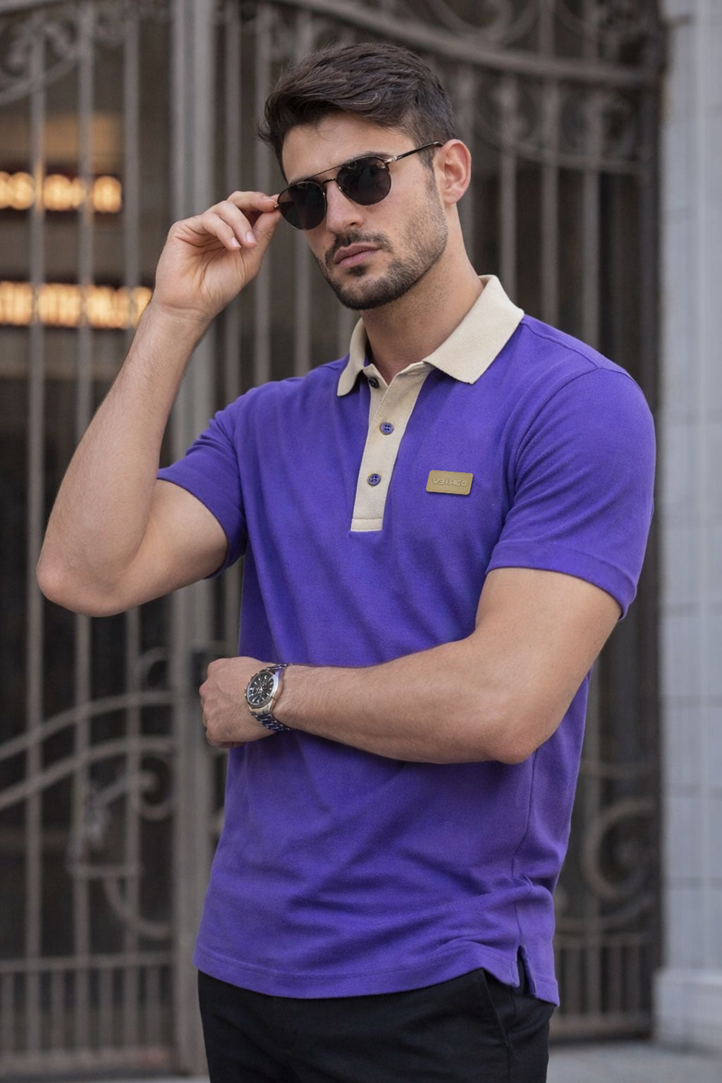 Royal Purple Contrast Collar Economic Regular Fit Pique Polo