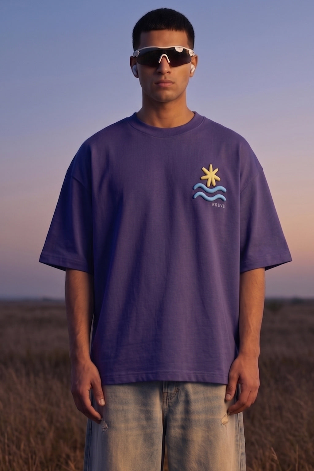Lazy Days Skipper Blue Oversized Puff Printed Exclusive T-shirt