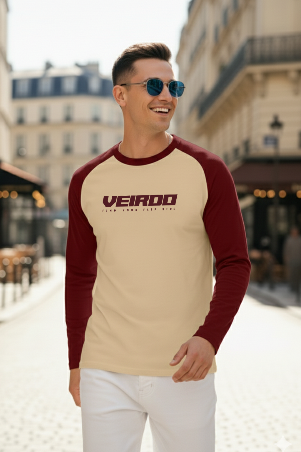 Veirdo Browm & Swanwhite Raglan Full Sleeve Printed T-shirt