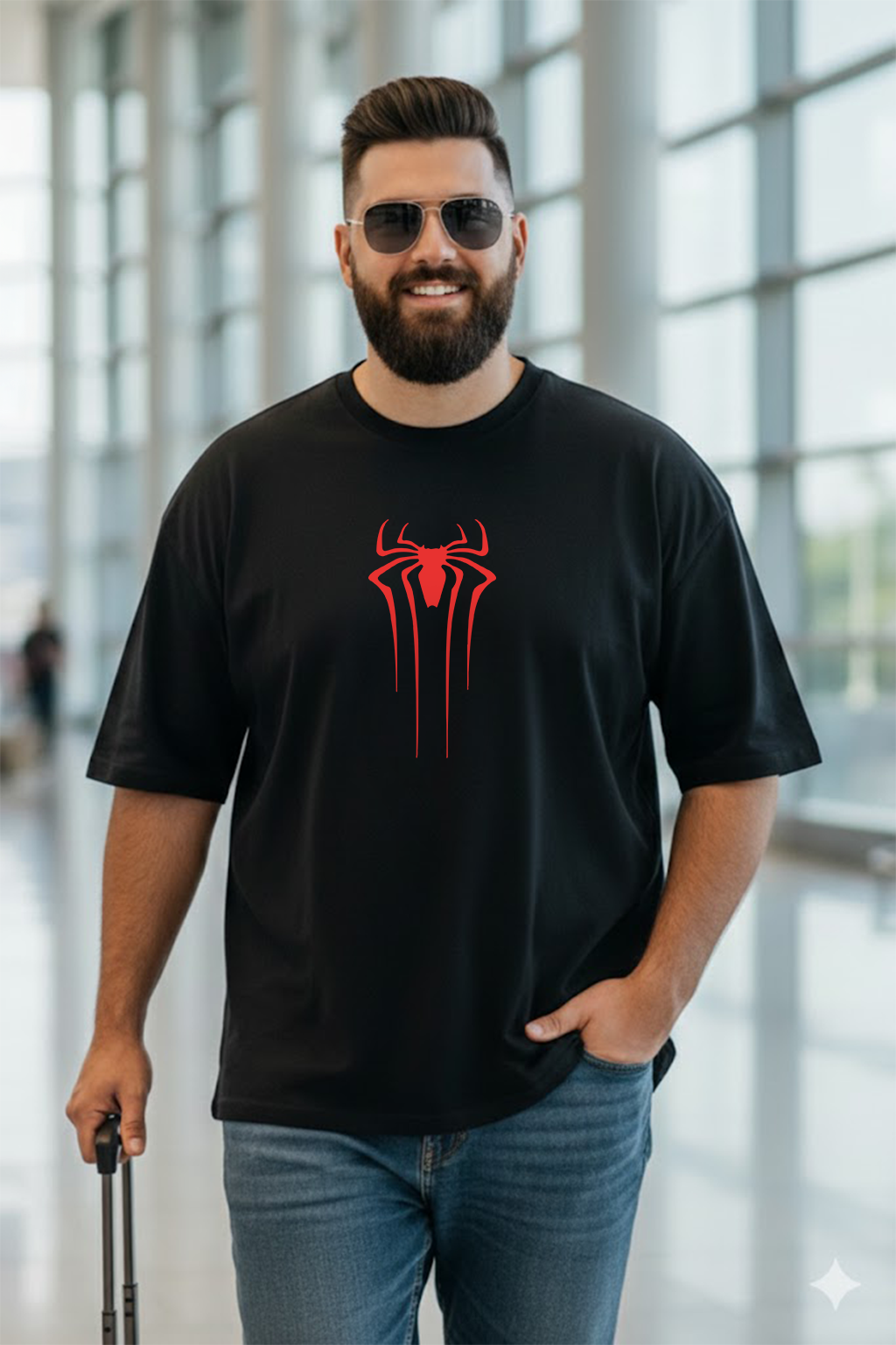 Spiderman Black Graphic Printed Plus Size T-shirt