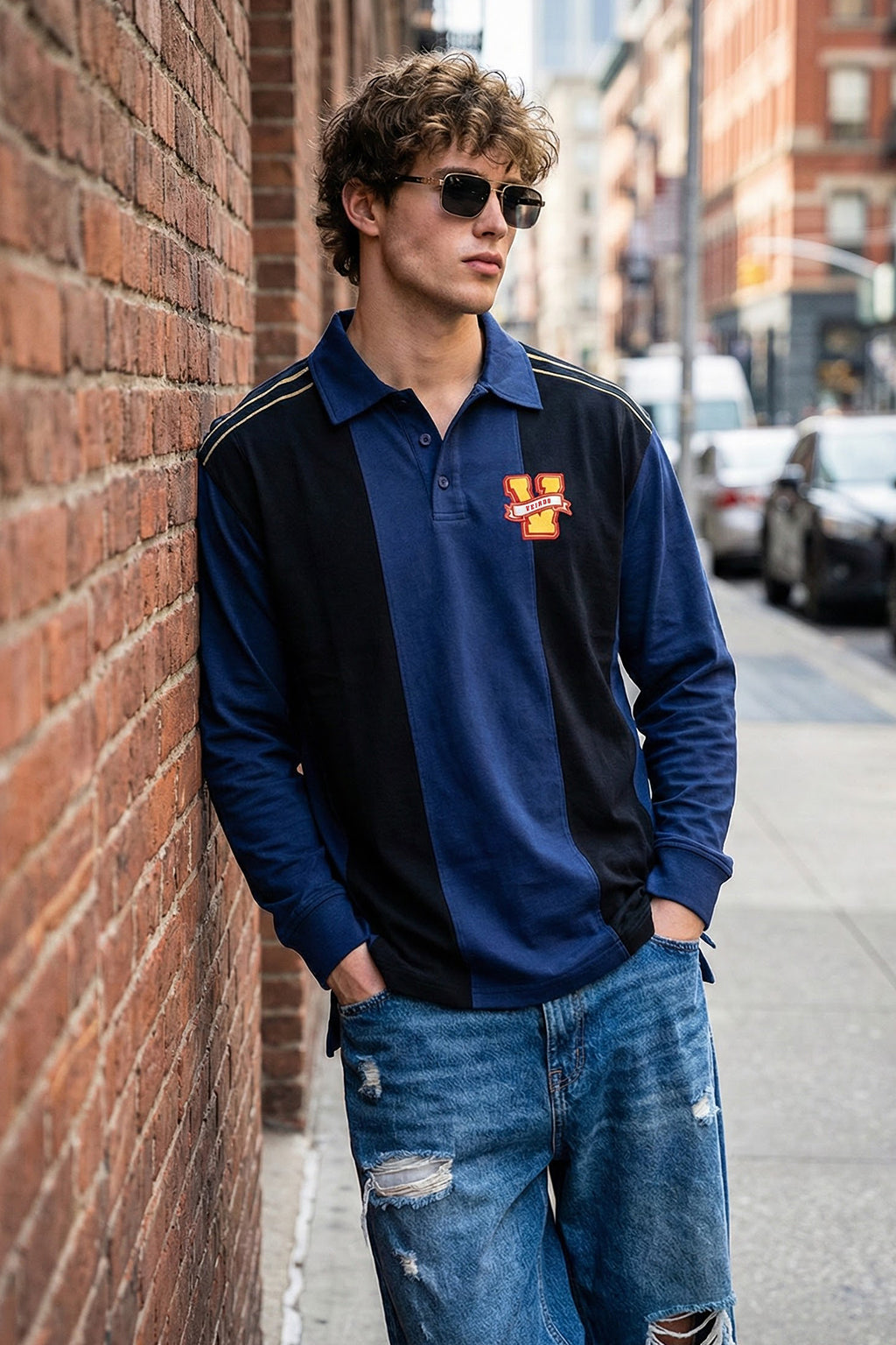 Veirdo Black & Navy Oversized Full Sleeve Exclusive Polo T-shirt