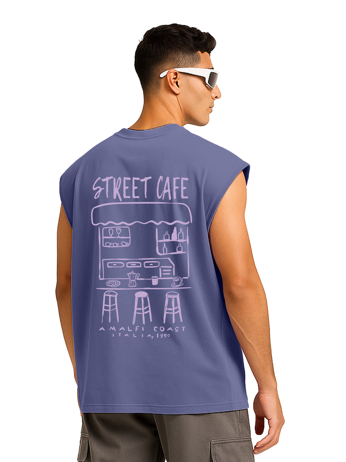 Street Cafe Skipper Blue Oversized Printed Vest