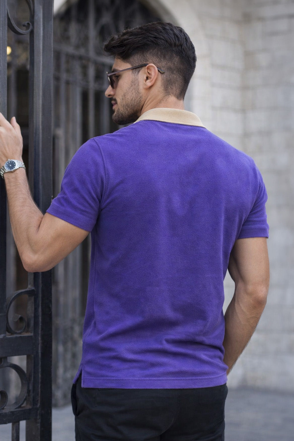 Royal Purple Contrast Collar Economic Regular Fit Pique Polo