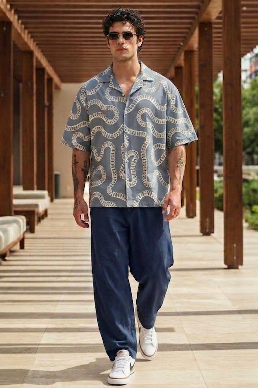 Abstract Grey Embroidered Oversized Exclusive Shirt