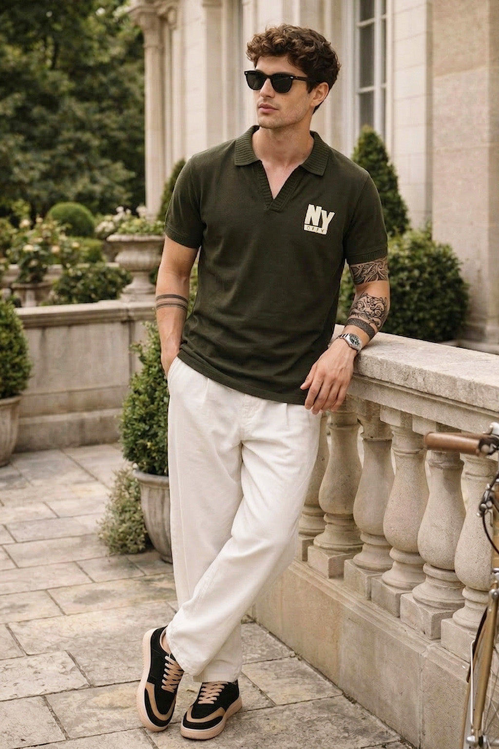 New York Olive Rib Collar Economic Regular Fit Pique Polo