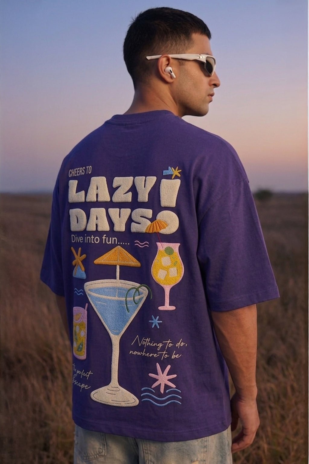 Lazy Days Skipper Blue Oversized Puff Printed Exclusive T-shirt