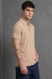 Beige Cross Lining Jacquard Regular Fit Button Polo