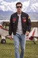 Altitude Black Multi-Patch Detailed Full Sleeve Zip-Up Pilot Jacket