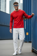 Red Plain Full Sleeves Regular Fit T-shirt