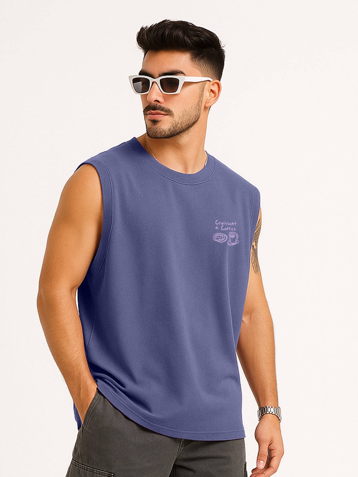 Street Cafe Skipper Blue Oversized Printed Vest