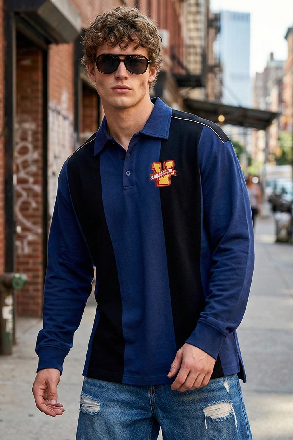 Veirdo Black & Navy Oversized Full Sleeve Exclusive Polo T-shirt