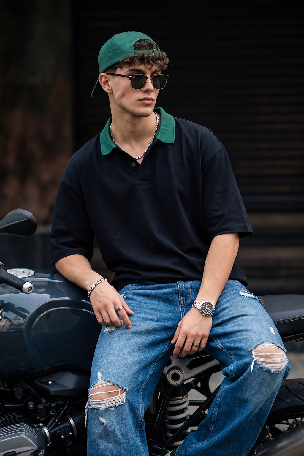 Black Plain Oversized Polo T-shirt