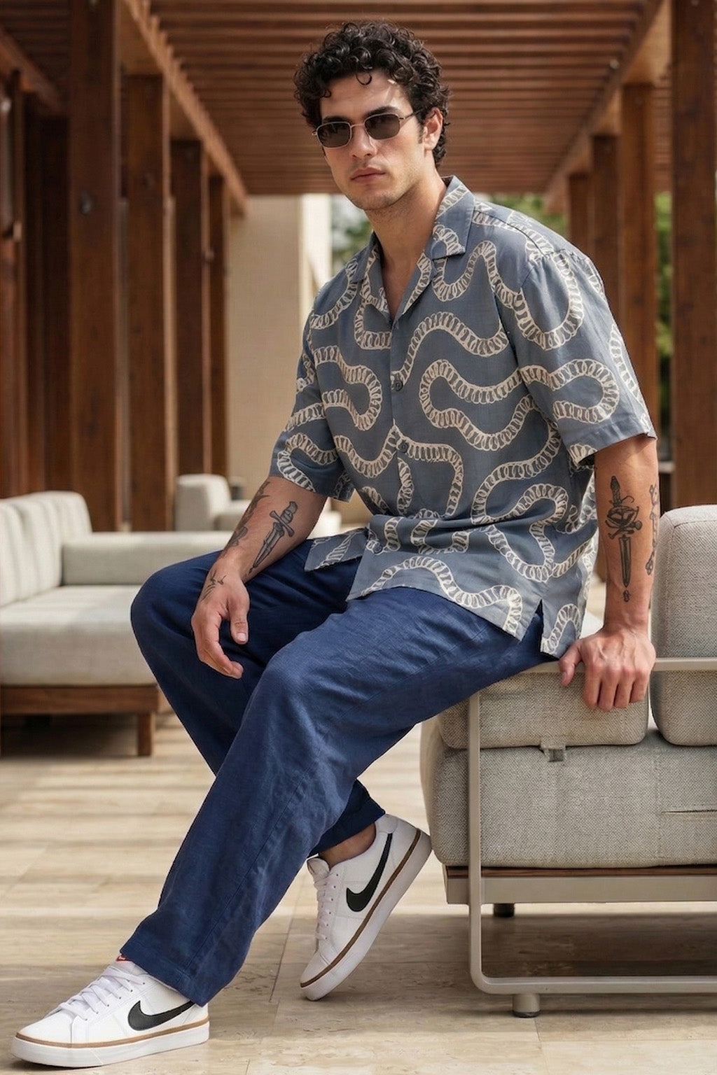 Abstract Grey Embroidered Oversized Exclusive Shirt