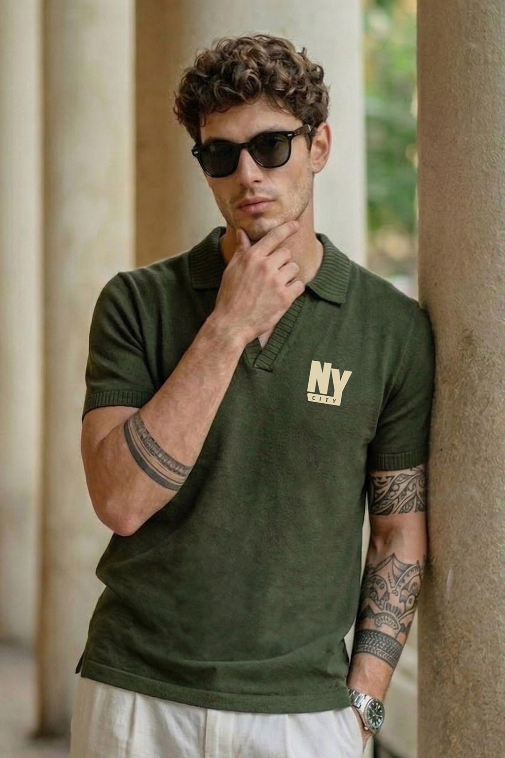 New York Olive Rib Collar Economic Regular Fit Pique Polo