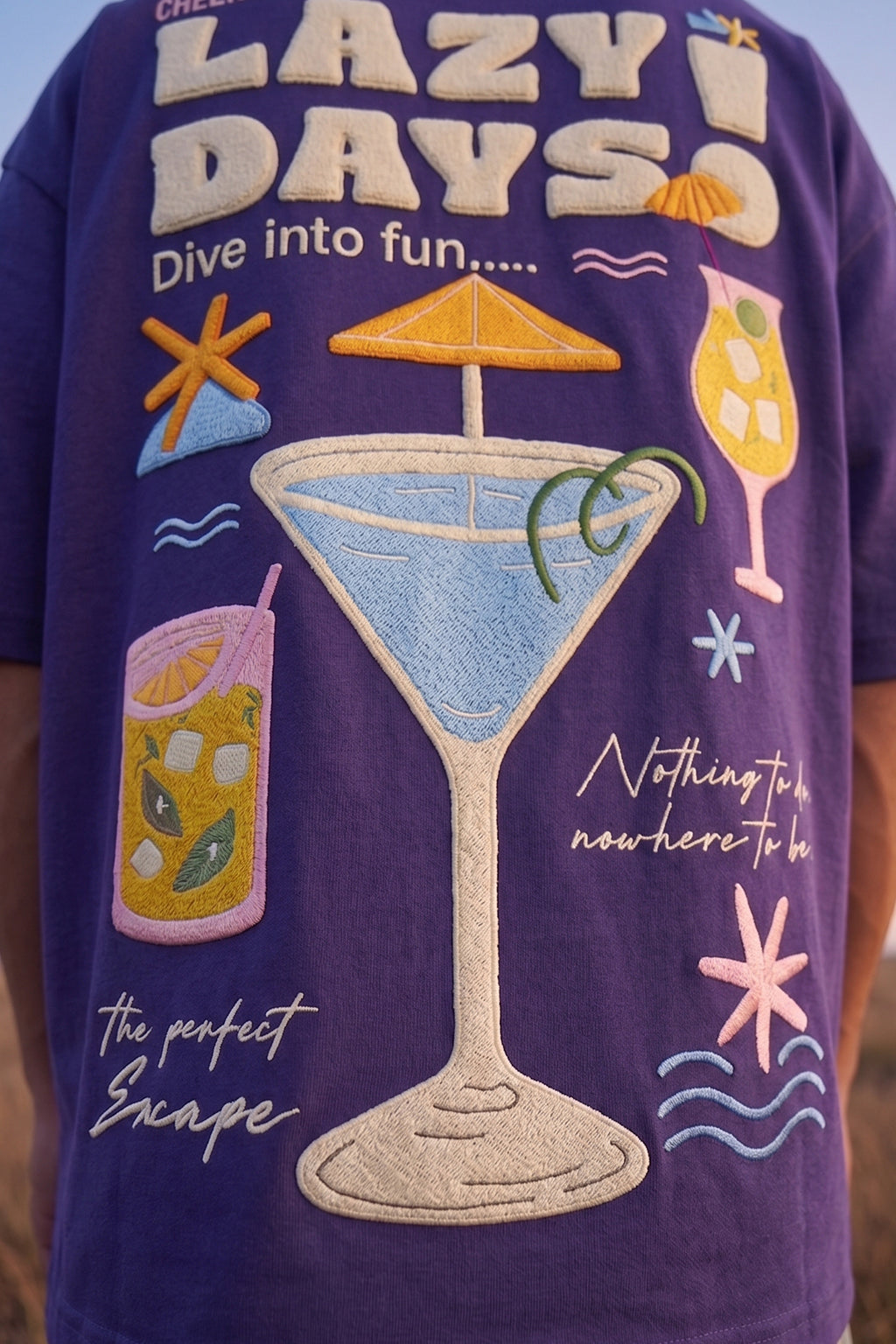 Lazy Days Skipper Blue Oversized Puff Printed Exclusive T-shirt