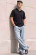 Black Cross Lining Jacquard Regular Fit Button Polo
