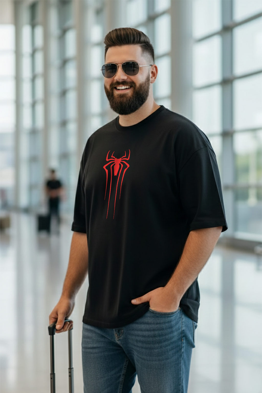 Spiderman Black Graphic Printed Plus Size T-shirt