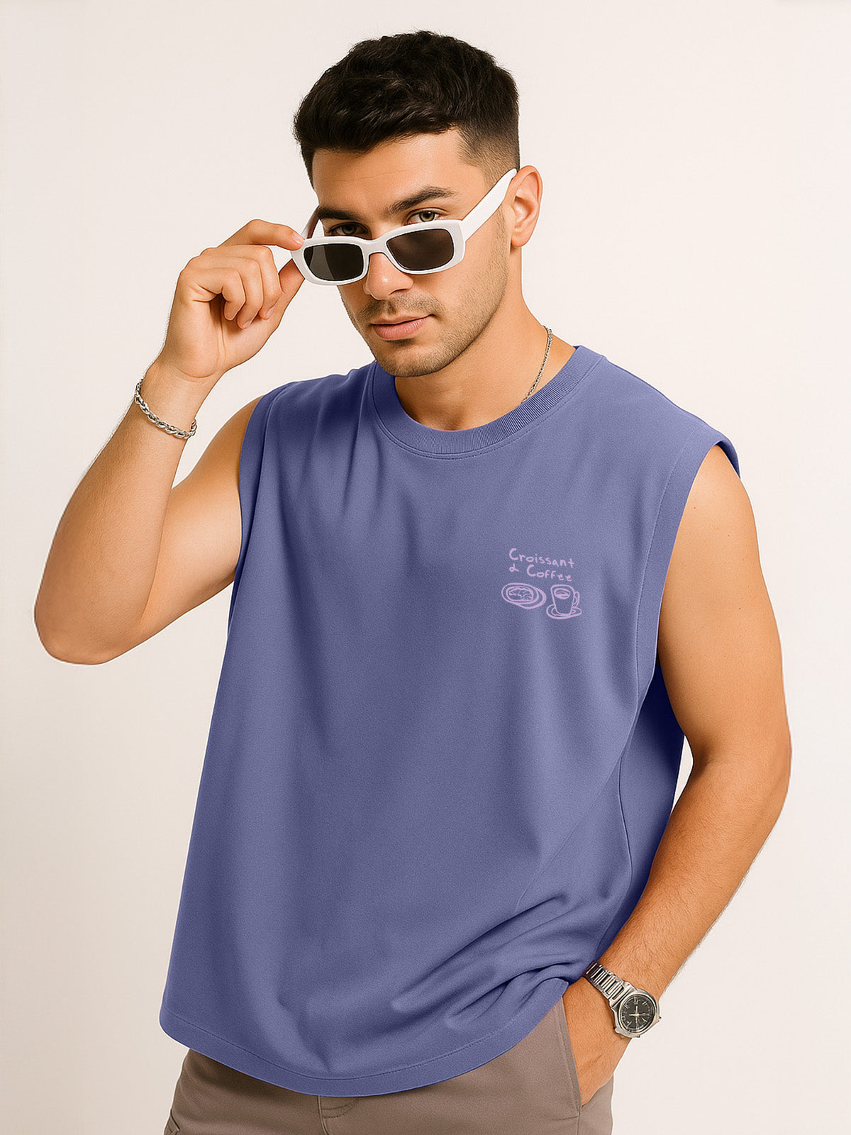 Street Cafe Skipper Blue Oversized Printed Vest