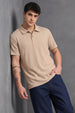 Beige Cross Lining Jacquard Regular Fit Button Polo
