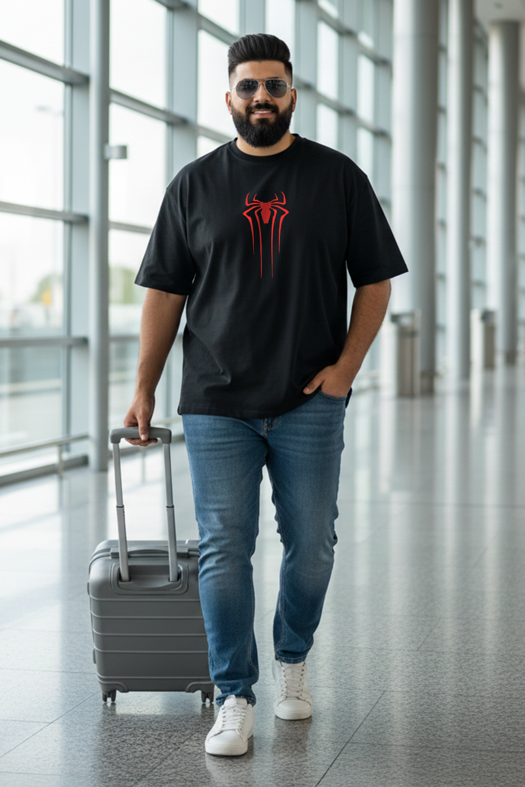 Spiderman Black Graphic Printed Plus Size T-shirt