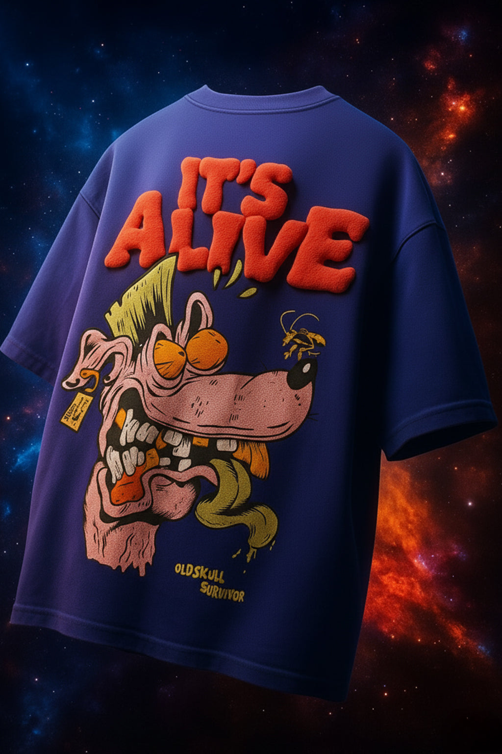 It's Alive Royal Blue Oversized Puff Printed Exclusive T-shirt