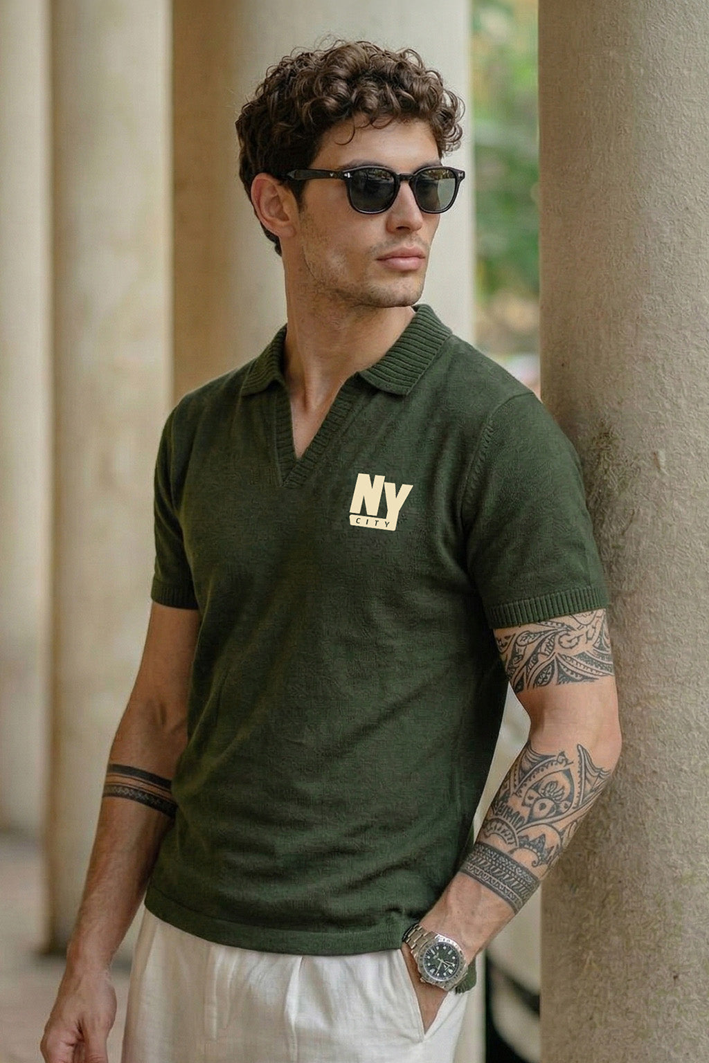 New York Olive Rib Collar Economic Regular Fit Pique Polo