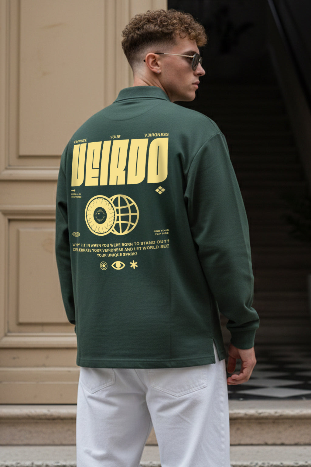 Veirdo Olive Oversized Full Sleeve Exclusive Polo T-shirt
