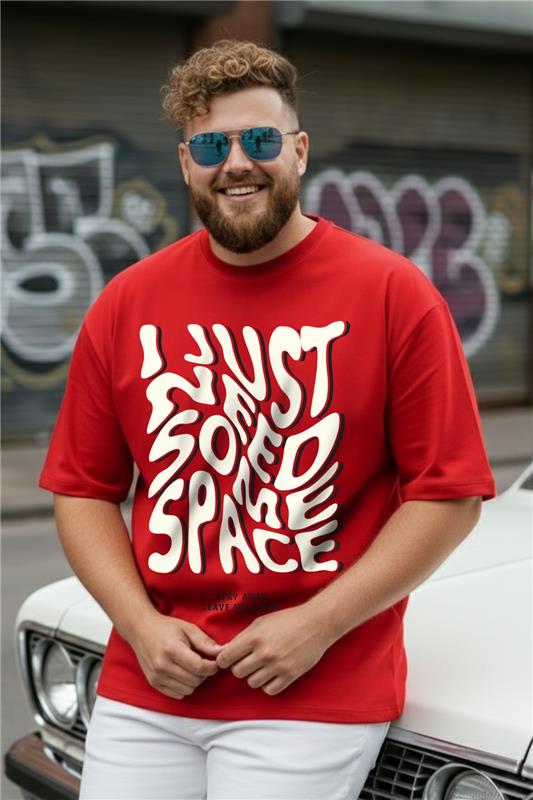 Need Some Space Red Graphic Printed Plus Size T-shirt
