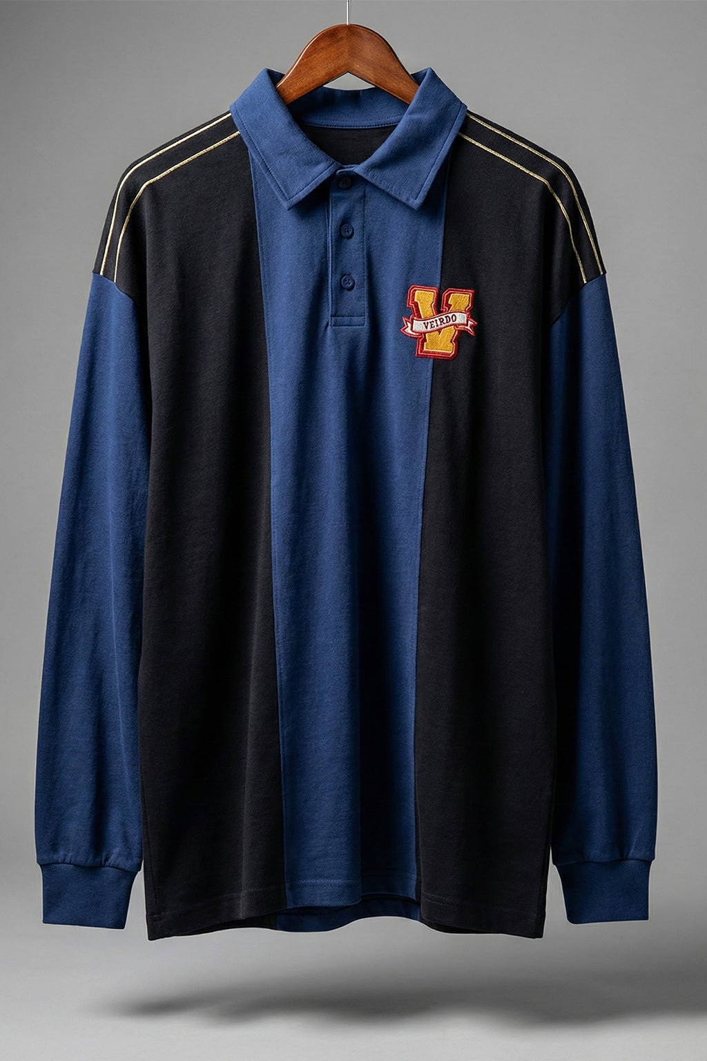 Veirdo Black & Navy Oversized Full Sleeve Exclusive Polo T-shirt