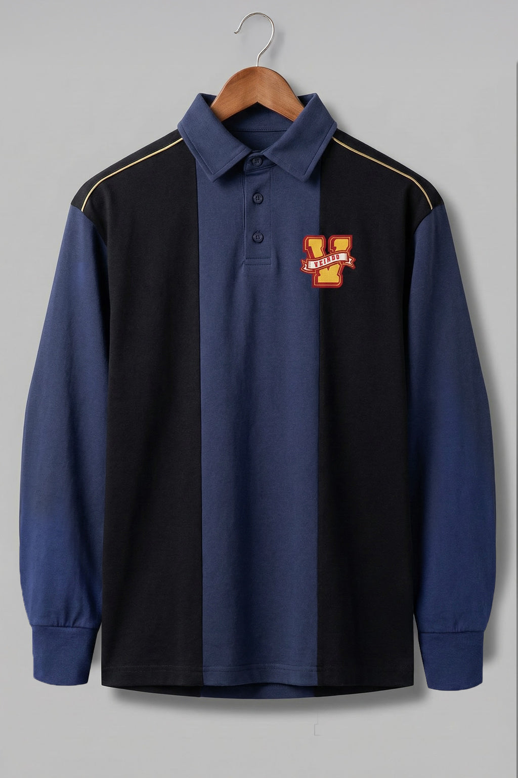 Veirdo Black & Navy Oversized Full Sleeve Exclusive Polo T-shirt