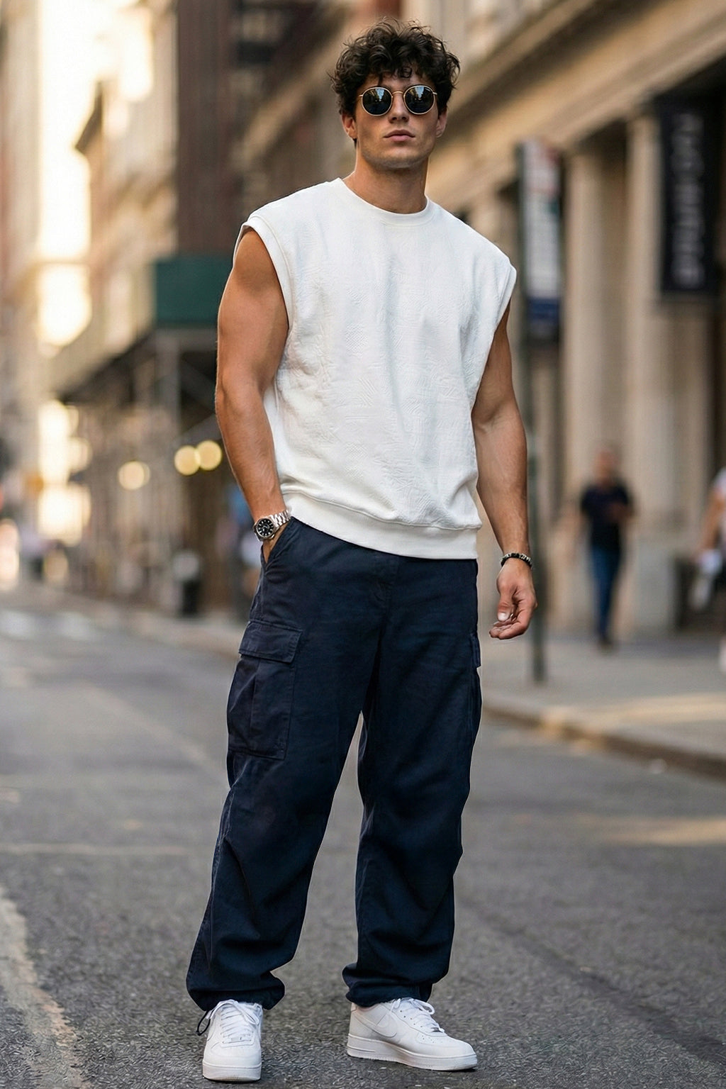 Navy 5 Pocket Woven Straight Fit Exclusive Cargo Pant With Adjustable Ankle