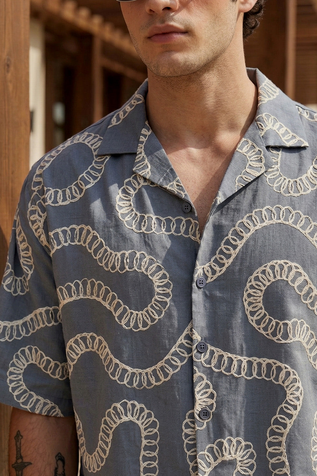 Abstract Grey Embroidered Oversized Exclusive Shirt